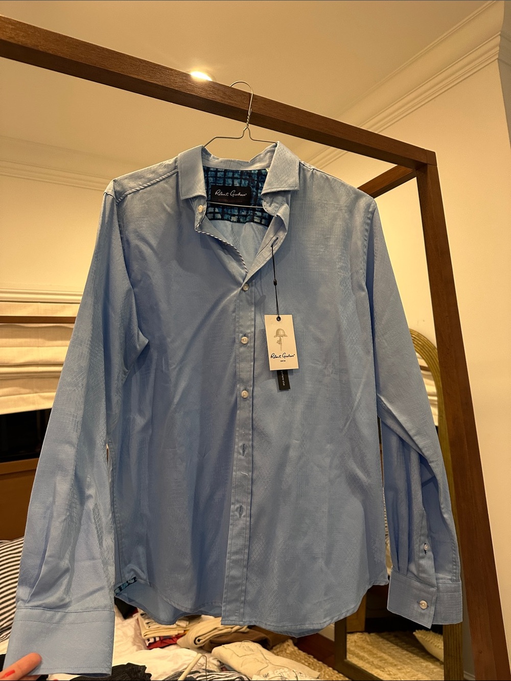 Robert Graham Blue Men's Dress Shirt with Subtle Pattern